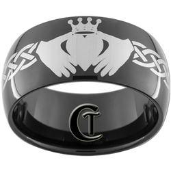 11mm Black Dome Tungsten Carbide Claddagh Celtic Ring Design