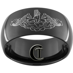 11mm Black Dome Tungsten NAVY Submarine Dolphins Designed Ring.