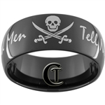 11mm Black Dome Tungsten Carbide White Lasered Skull Pirate Dead Men Tell No Tales Design