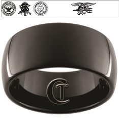 11mm Black Dome Tungsten Carbide Navy Crest, Seals and Eagle Trident Design.