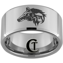12mm Beveled Tungsten Carbide Wolf Design Ring.