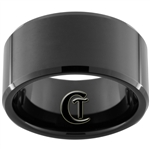 12mm Black Beveled Tungsten Carbide Polished Ring