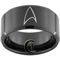 12mm Black Beveled Tungsten Carbide Star Trek Design