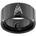 12mm Black Beveled Tungsten Carbide Star Trek 50th Anniversary Design