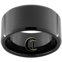12mm Black Beveled Tungsten Carbide Polished Ring