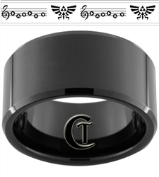 12mm Black Beveled Tungsten Carbide Zelda Design