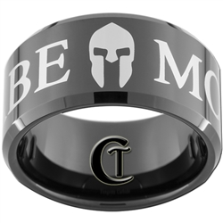 12mm Black Beveled Tungsten Carbide Military Molon Labe Design Ring.