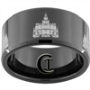 12mm Black Beveled Tungsten Carbide Logan LDS Temple Design