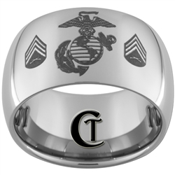 12mm Dome Tungsten Carbide MARINES Sergeant Rank Design.