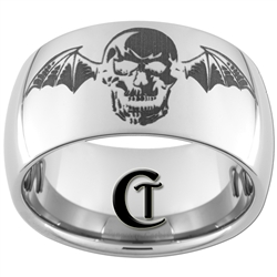 12mm Dome Tungsten Carbide Skull with Bat Wings Design Ring.
