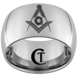 12mm Dome Tungsten Carbide Masonic Design