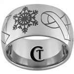 12mm Dome Tungsten Carbide Myasthenia Gravis Snowflake Awareness Ribbon Ring Design.