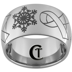 12mm Dome Tungsten Carbide Myasthenia Gravis Snowflake Awareness Ribbon Ring Design.