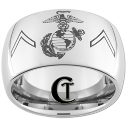 12mm Dome Tungsten Carbide MARINES Symbol & Private Rank Design