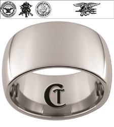 12mm Dome Tungsten Carbide Navy Crest, Seals and Eagle Trident Design.