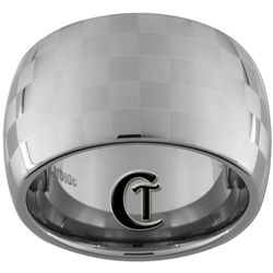 12mm Dome Tungsten Carbide NASCAR Checkered Flag Design Ring