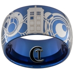 12mm Blue Dome Tungsten Carbide Doctor Who Tardis & Gallifreyan Design