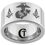12mm Pipe Tungsten Carbide Marines Masonic Design Ring.