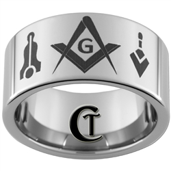 12mm Pipe Tungsten Carbide Freemason Masonic Design