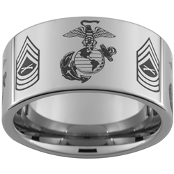 12mm Pipe Tungsten Carbide Multiple Alternating Marines Symbols and Master Sergeant Rank Designs.