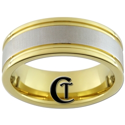 8mm Pipe Gold Two-Tone Tungsten Carbide Design