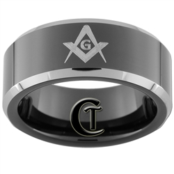 8mm Black Beveled Two-Toned Tungsten Carbide Masonic Design