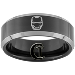 8mm Black Beveled Two-Toned Polished Tungsten Iron Man Designed Ring