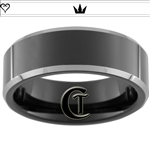 8mm Black Beveled Two-Toned Tungsten Carbide Heart Crown Design