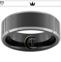 8mm Black Beveled Two-Toned Tungsten Carbide Heart Crown Design