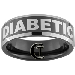 8mm Black Beveled Two-Toned Tungsten Carbide Medical Alert Diabetic Design