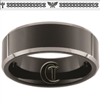 8mm Black Beveled Two-Tone Tungsten Carbide Zelda Design