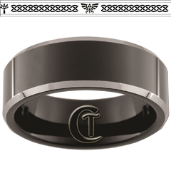 8mm Black Beveled Two-Tone Tungsten Carbide Zelda Design