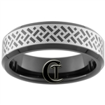 **Clearance**  7mm Black Beveled Tungsten Carbide Lasered Design - Sizes 10 1/2, 13