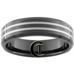 **Clearance** 7mm Black Beveled Tungsten Carbide Laser Line Design - Sizes 5 1/2, 14