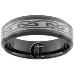 **Clearance** 7mm Black Beveled Tungsten Carbide Celtic Design - Limited Sizes