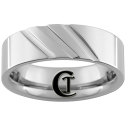 **Clearance** 7mm Horizontal Grooved Pipe Tungsten Carbide Ring - Sizes 8, 9, 10