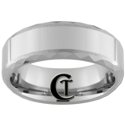 **Clearance** 8mm Beveled Tungsten Carbide Satin Edged Faceted Design - Size 10