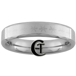 **Clearance** 5mm Bevel Faceted Tungsten Carbide Lasered Designed Center Ring - Sizes 9, 10 1/2, 11, 11 1/2