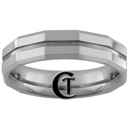 **Clearance** 6mm Bevel Groove Tungsten Carbide Faceted Ring - Sizes 9, 10, 11