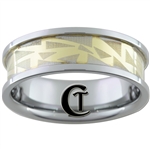 **Clearance** 8mm Piped In-step Tungsten Carbide Gold Lasered Design - Size 11