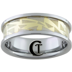 **Clearance** 8mm Piped In-step Tungsten Carbide Gold Lasered Design - Size 11