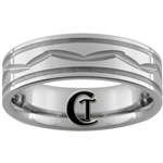 **Clearance** 7mm Piped 2-Grooved w/ Middle Cut Design Tungsten Carbide Ring - Size 10