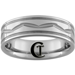 **Clearance** 7mm Piped 2-Grooved w/ Middle Cut Design Tungsten Carbide Ring - Size 10