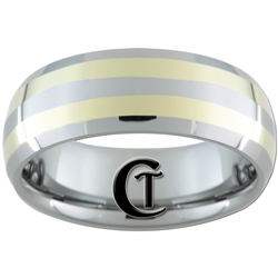 **Clearance** 8mm Double Bevel 2-Gold Lines Tungsten Carbide Ring- Sizes 9, 11, 12