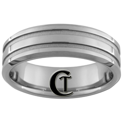 **Clearance** 7mm Beveled 2-Grooved Tungsten Carbide Ring -Limited Sizes