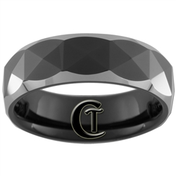 **Clearance** 7mm Dome Black Tungsten Carbide Faceted Design -Size 8 1/2