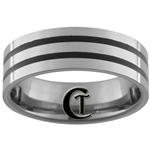 *Clearance** 7mm Pipe 2 Black Grooved Tungsten Carbide Ring -Limited Sizes