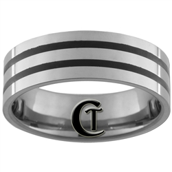 *Clearance** 7mm Pipe 2 Black Grooved Tungsten Carbide Ring -Limited Sizes