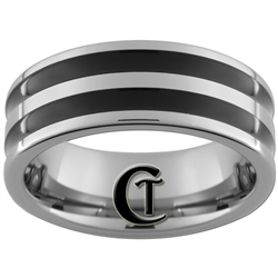 *Clearance** 8mm Pipe 2 Black Enameled Grooves Tungsten Carbide Ring -Size 8