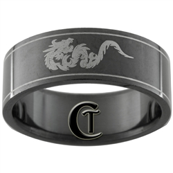 8mm Black Pipe Stainless Steel Dragon Design Ring - Sizes 6, 6 1/2, 10, 10 1/2, 11